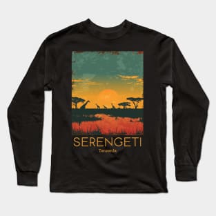 A Vintage Travel Illustration of Serengeti National Park - Tanzania Long Sleeve T-Shirt